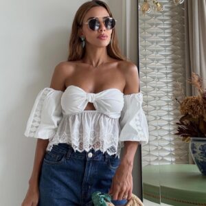 Blusa Cropped Laco Ombro a Ombro - Cropped Feminino Moderno