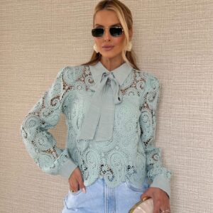 Camisa Laise com Laco Verde Agua - Camisa Feminina Casual e Chic