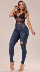 Calça Jeans Cigarrete Bloom Compressora Feminina Cintura Alta