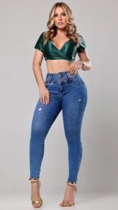 Calça Jeans Cigarrete Star com Brilho Feminina Cintura Alta