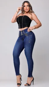 Calça Jeans Cigarrete Power com Brilho Feminina Cintura Alta