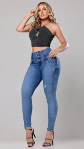 Calça Jeans Cigarrete Grace com Brilho Feminina Cintura Alta