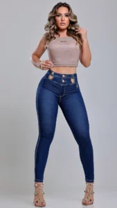 Calça Jeans Cigarrete Elegance com Brilho Feminina Cintura Alta