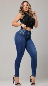 Calça Jeans Cigarrete Muse Compressora com Brilho Feminina Cintura Alta