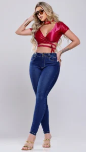 Calça Jeans Cigarrete Belle Bordada Feminina Cintura Alta