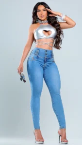 Calça Jeans Modeladora Vibe com Brilho Premium Feminina Cintura Alta