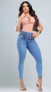 Calça Jeans Cigarrete Belle com Brilho Feminina Cintura Alta