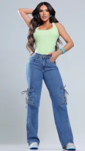Calça Jeans Wide Leg Glam Premium Feminina Cintura Alta