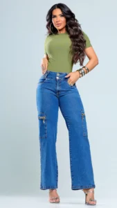 Calça Jeans Cargo Muse Premium Feminina Cintura Alta