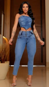 Calça Jeans Skinny Divine com Brilho Feminina Cintura Alta