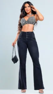 Calça Jeans Flare Luna com Brilho Premium Feminina Cintura Alta
