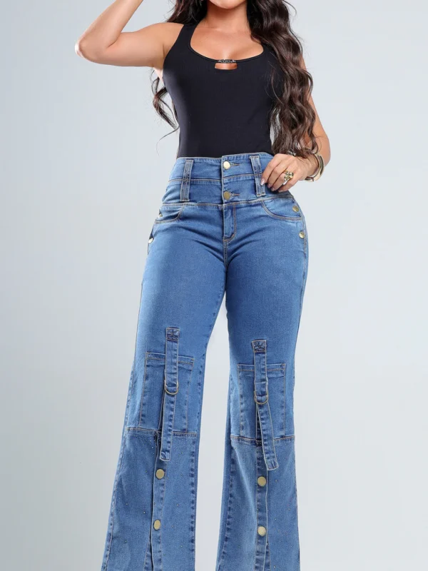 Calça Jeans Wide Leg Belle com Brilho