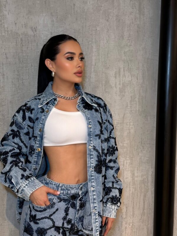 Conjunto Jeans Bordado Flores