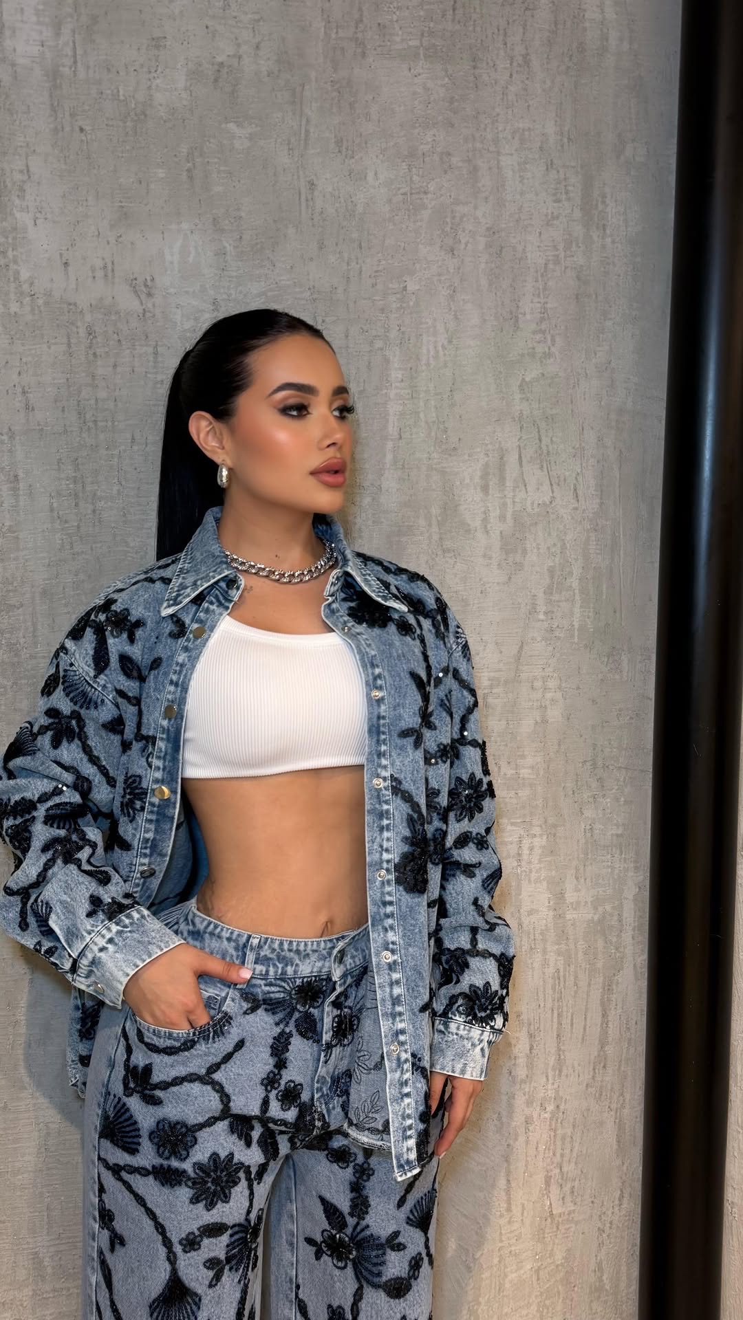 Conjunto Jeans Bordado Flores