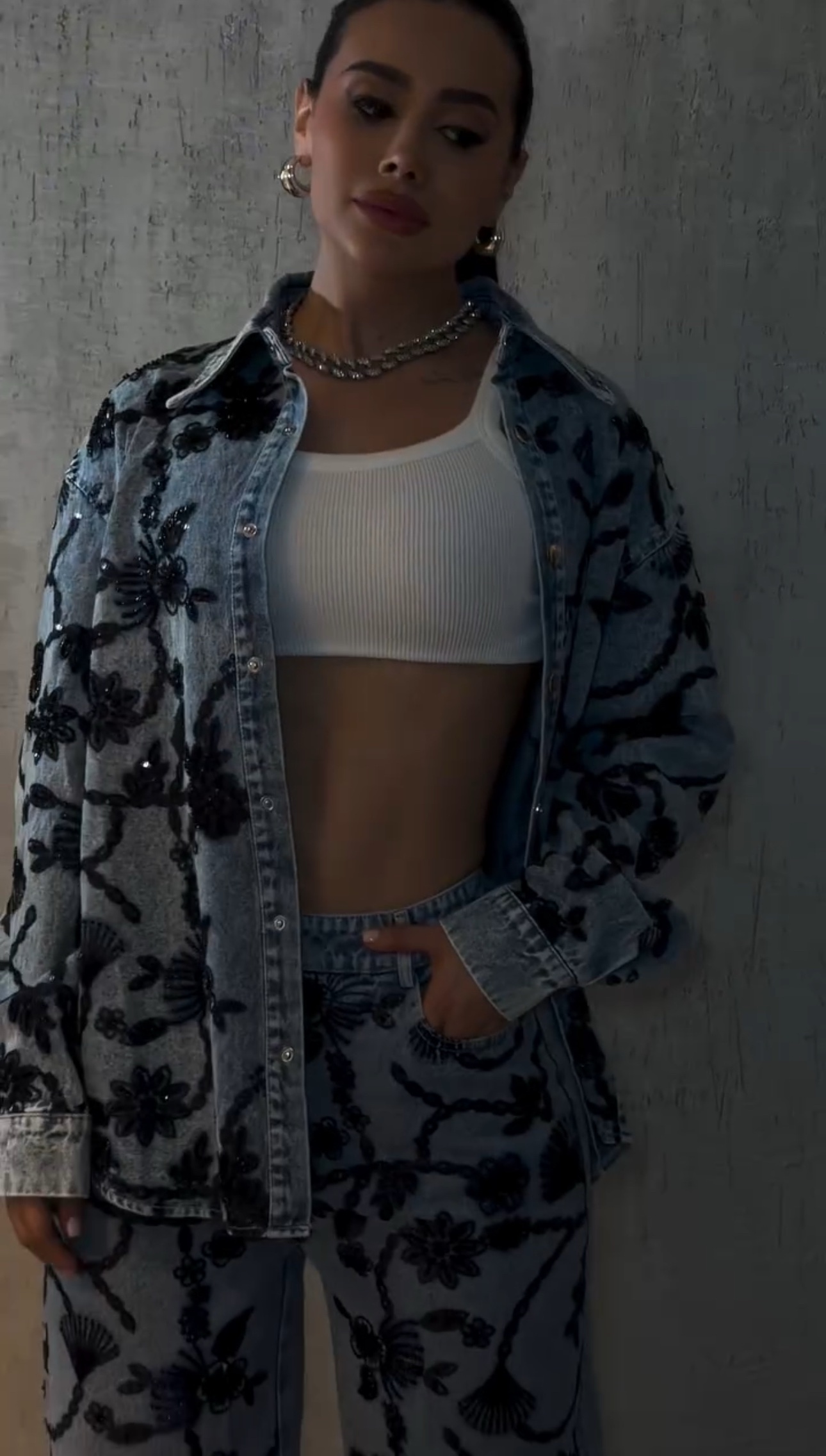 Conjunto Jeans Bordado Flores