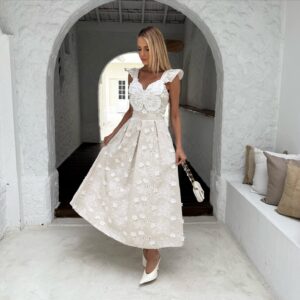Vestido Midi Laise Borboleta Branco Feminino Elegante