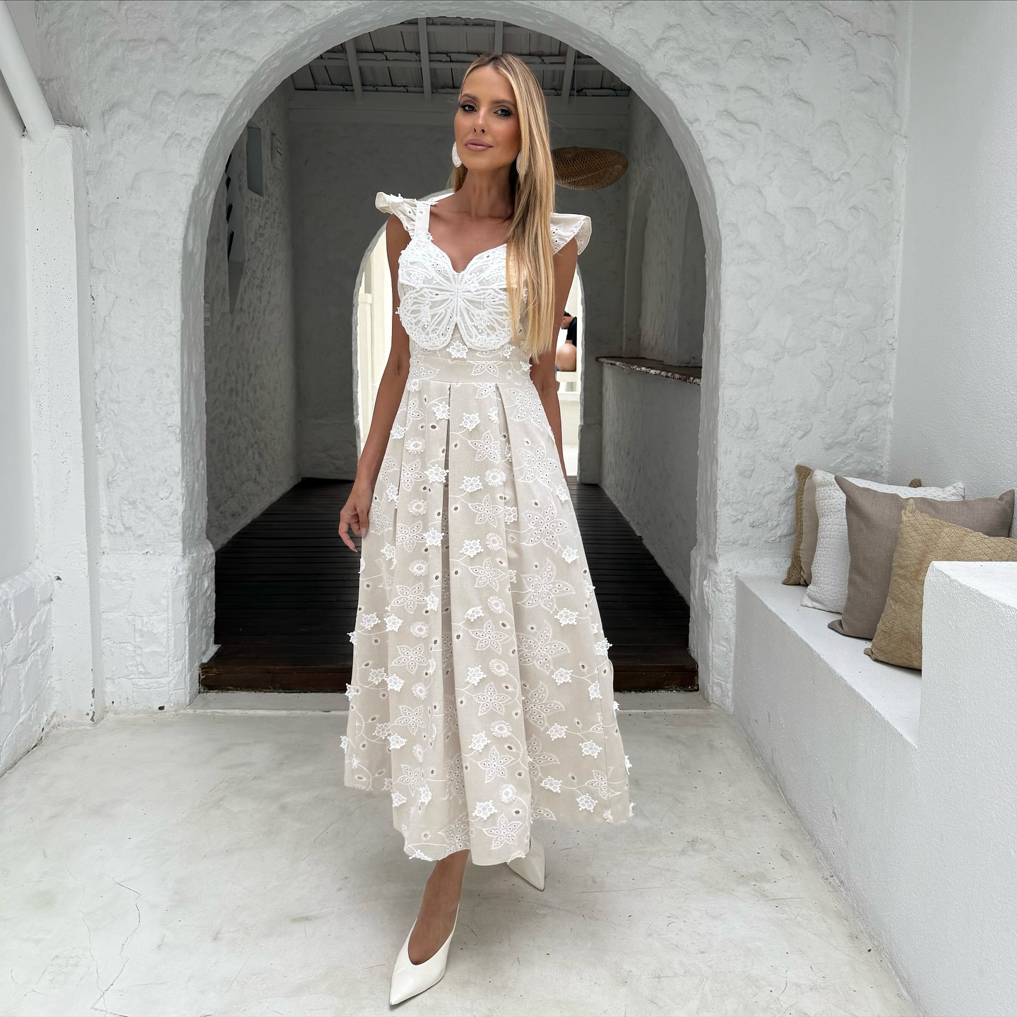 Vestido Midi Laise Borboleta Branco