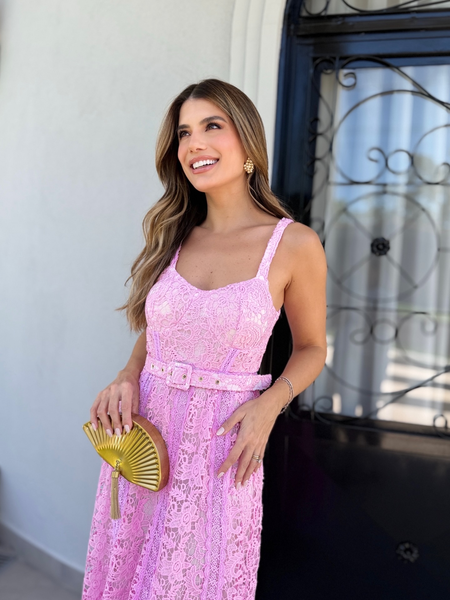 Vestido Midi Renda Rosa