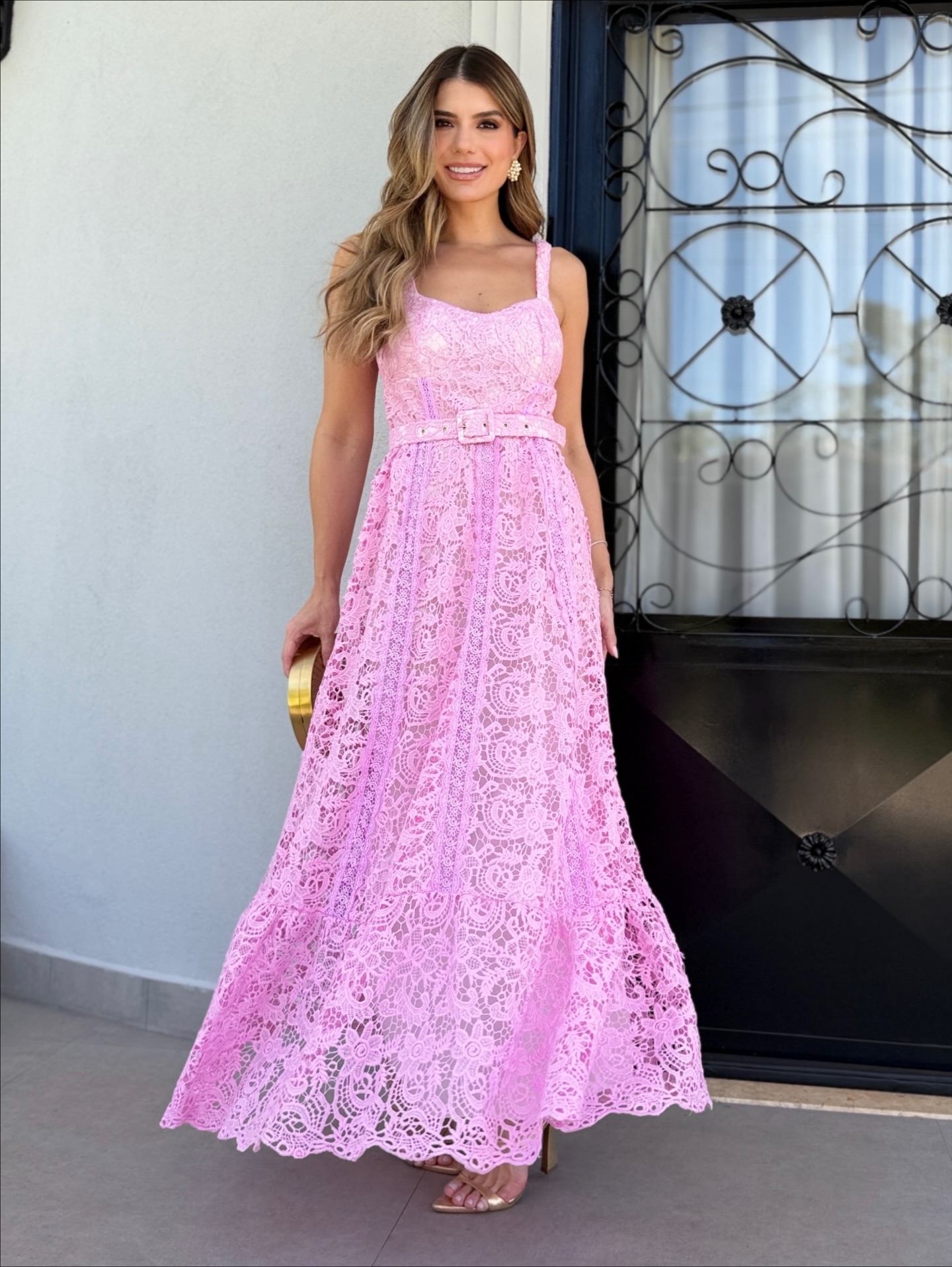 Vestido Midi Renda Rosa