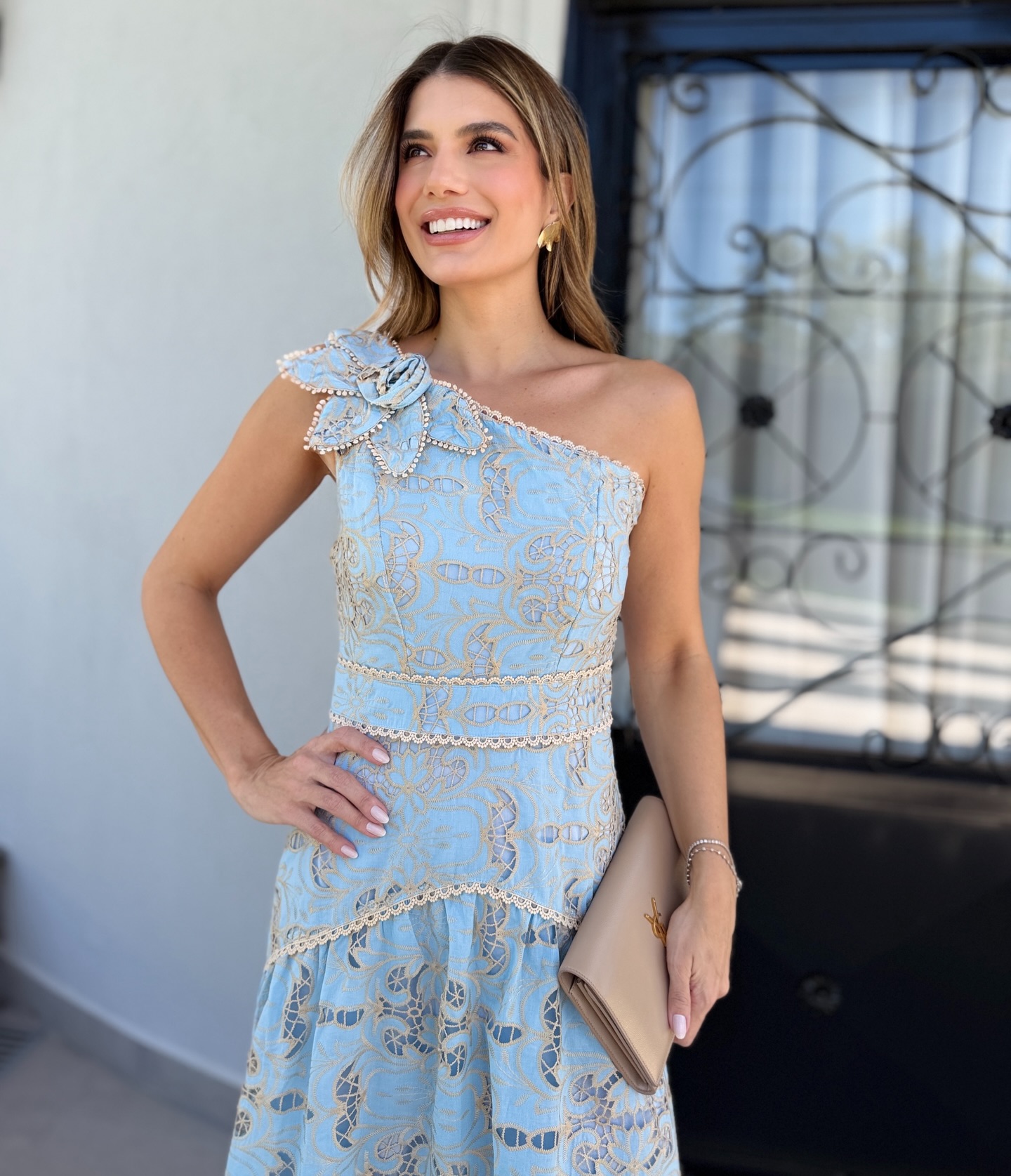 Vestido Midi Um Ombro So Azul