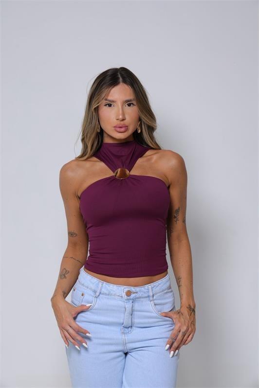 Blusa Frente Única com Argola Gola Alta Cris