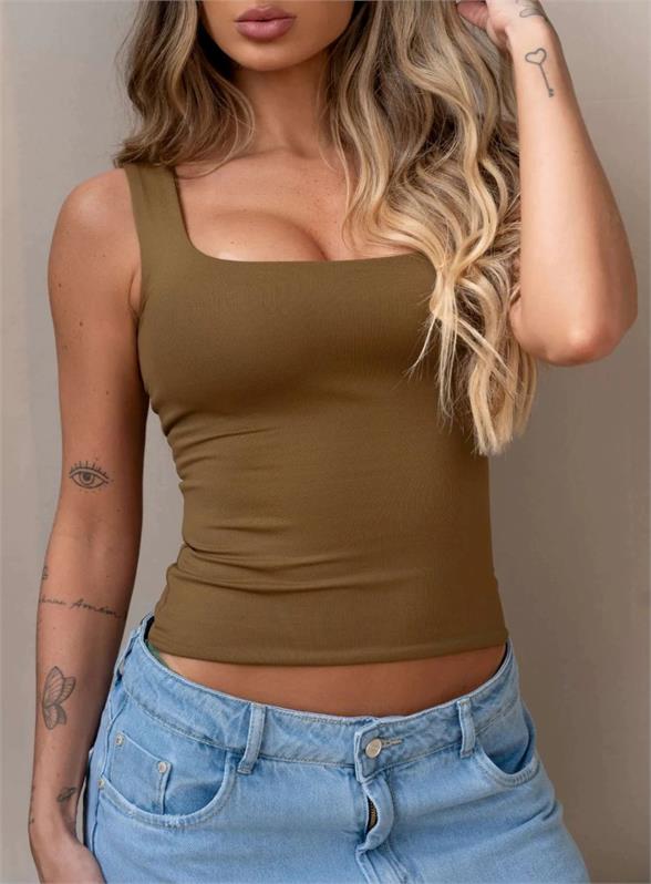 Blusa Regata Alça Larga Decote Quadrado Olivia