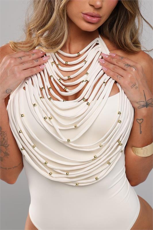 Body Frente Única com Franjas e Tachas Mica