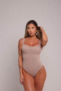 Body Alça Larga Drapeado Talya Feminino Básico