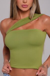 Blusa Cropped Um Ombro Só Andie Feminina Moderna