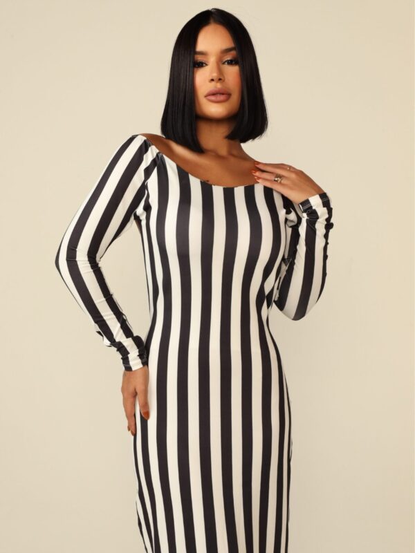 Vestido Longo Manga Longa Listrado