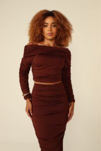 Blusa Cropped Ana Luiza Marrom Feminina Moderna