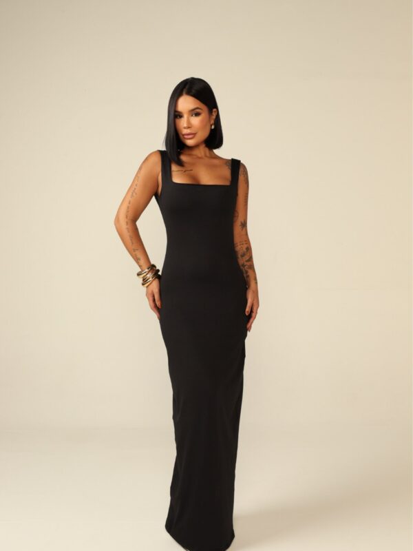 Vestido Longo com Costa Aberta Miss Brasileira Preto