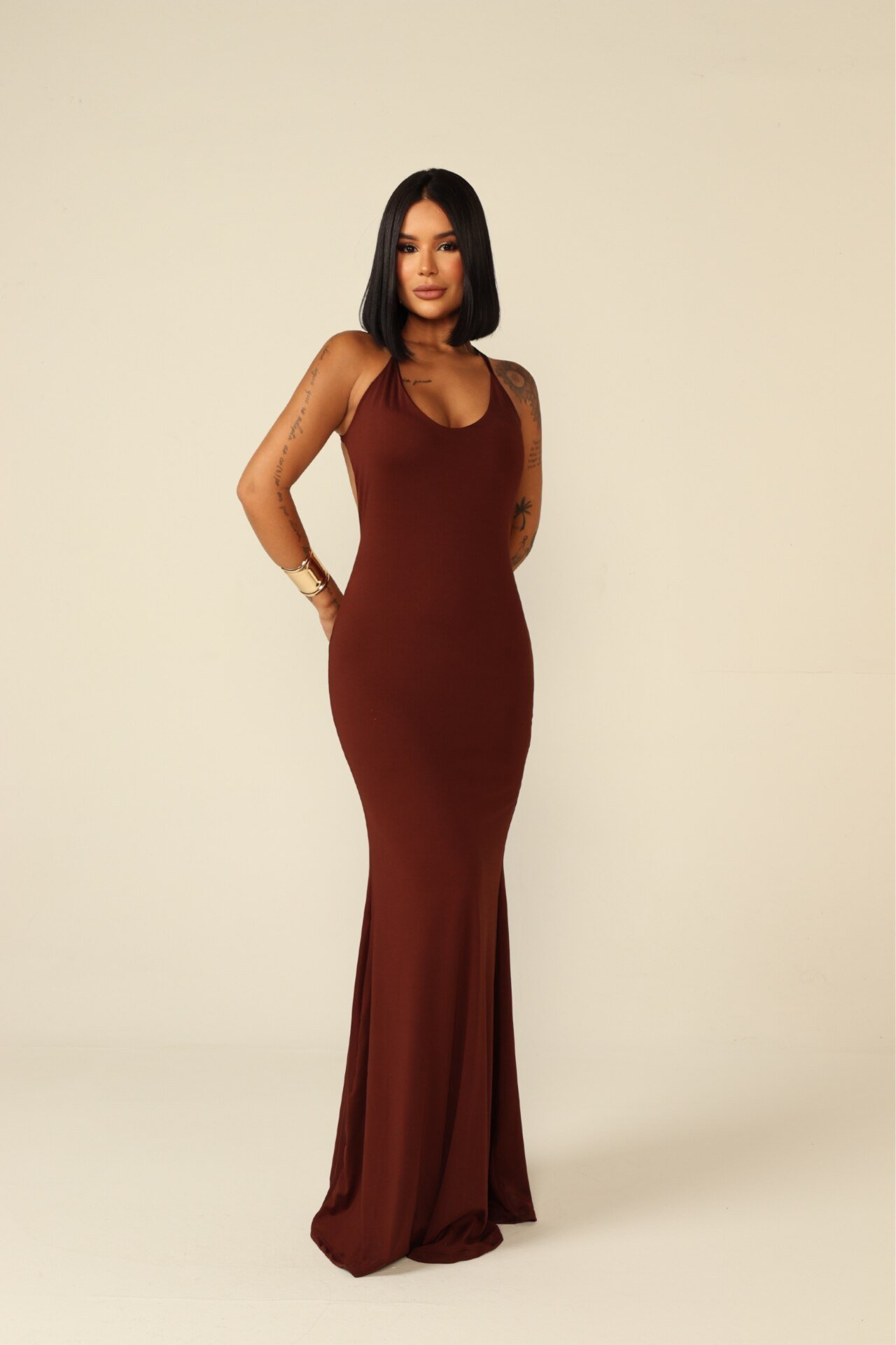 Vestido Longo de Alcinha Camila Marrom