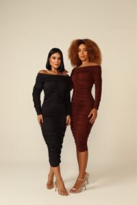 Vestido Midi Franzido Musa Feminino Elegante