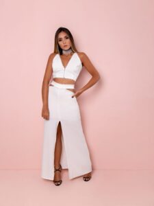 Saia Long Skirt Feminina Cintura Alta