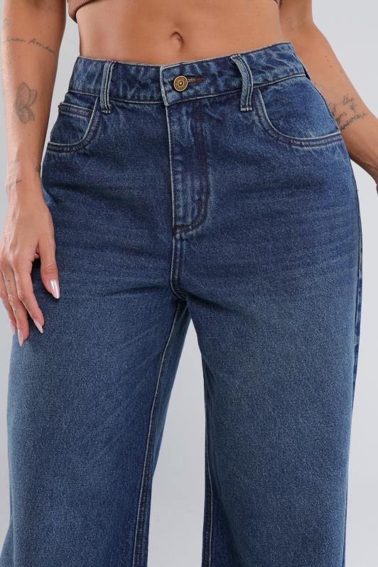 Calca Palazzo Jeans Escuro