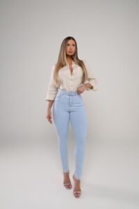 Calça Skinny Jeans Modeladora Plus Feminina Cintura Alta