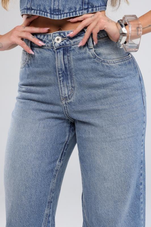 Calca Wide Leg Jeans Cargo