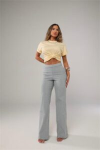 Calça Wide Leg Jeans Confort Feminina Cintura Alta