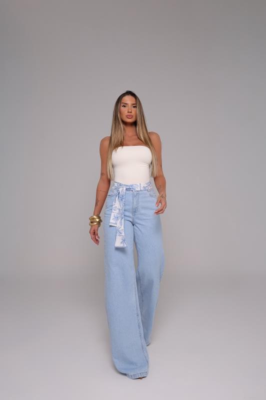 Calca Wide Leg Jeans Escuro