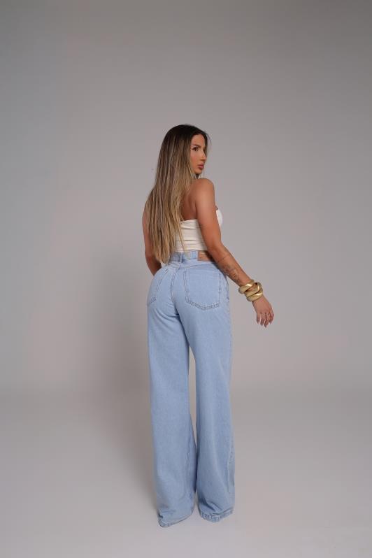 Calca Wide Leg Jeans Escuro