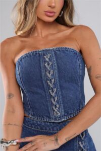 Blusa Cropped Jeans Tomara Que Caia Feminina Moderna
