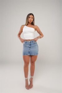 Saia Jeans Midi Feminina Elegante