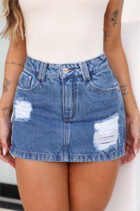Saia Jeans Claro Feminina Elegante
